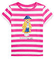 Polo Ralph Lauren T-shirt - Pink/Hvidstribet m. Bamse