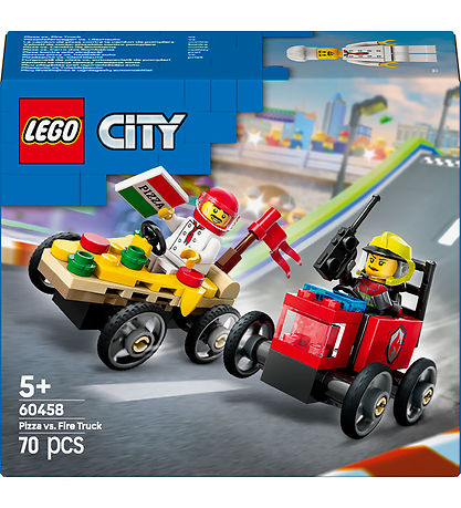 LEGO® City - Racerbilpakke: Pizzabil mod Bran... 60458 - 70 Dele