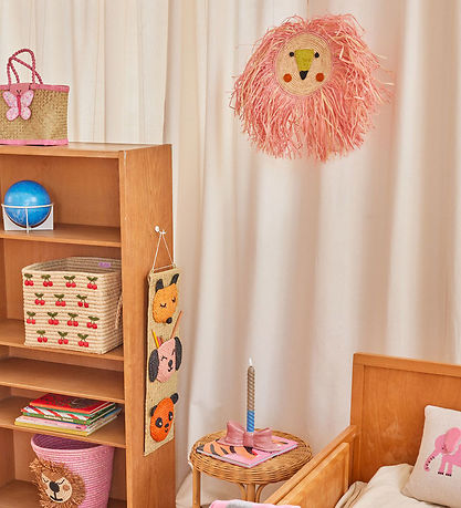 Rice Vægpynt - Raffia Animal - Large - Pink