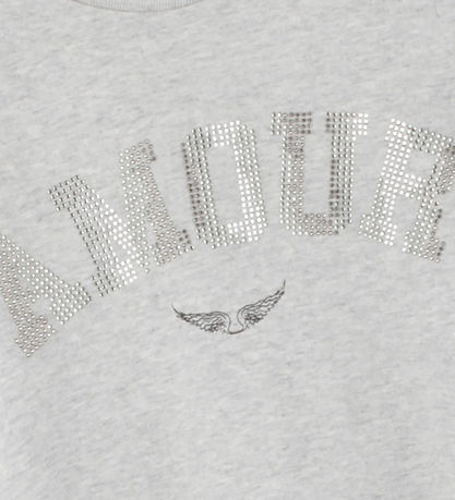 Zadig & Voltaire T-shirt - Lysegråmeleret m. Pailletter