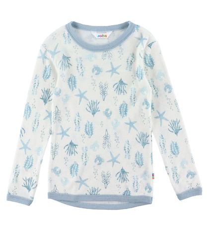 Joha Bluse - Uld - Lyseblå m. Print