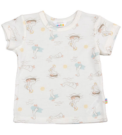 Joha T-shirt - Uld/Silke - Off White m. Print