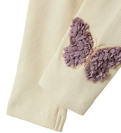 Name It Leggings - Rib - NbfBolia - Summer Sand m. Sommerfugl
