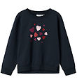 Name It Sweatshirt - NmfBiliva - Dark Sapphire m. Glimmerhjerter