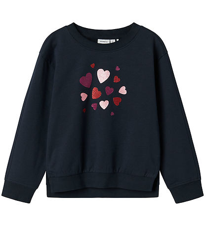 Name It Sweatshirt - NmfBiliva - Dark Sapphire m. Glimmerhjerter