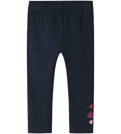 Name It Leggings - NmfBiline - Dark Sapphire m. Glimmerhjerter