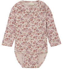 Minymo Body l/æ - Rib - Peach Whip m. Blomster