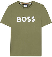 T-Shirt BOSS - Dark Green av. Blanc