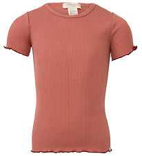 Minimalisma T-shirt - Rib - Silke/Bomuld - Blomst - Antique Red/