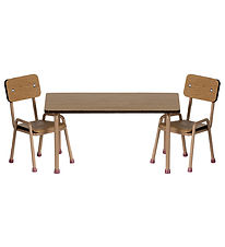 Maileg Miniature Bord Og Stole - Mus - Mørk Pudder