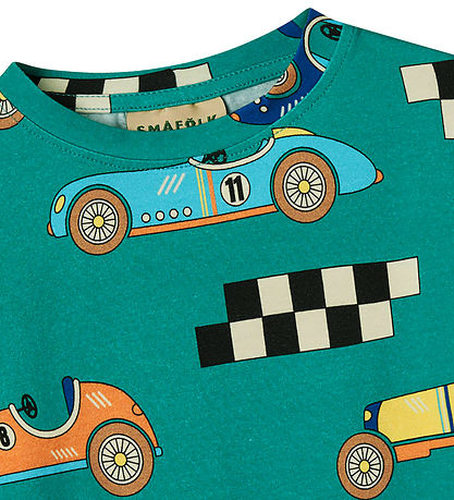 Småfolk T-shirt - Teal m. Racerbiler