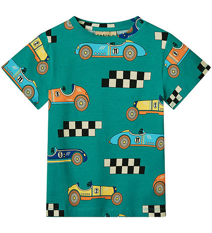 Småfolk T-shirt - Teal m. Racerbiler