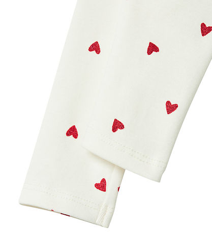 Name It Leggings - NbfDheart - Cloud Dancer m. Hjerter