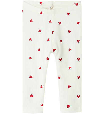 Name It Leggings - NbfDheart - Cloud Dancer m. Hjerter