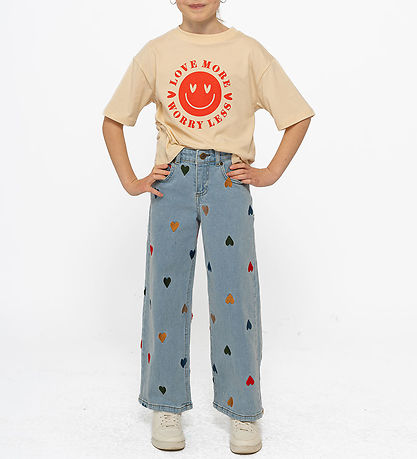 The New Jeans - TnNessa - Wide - Light Blue Denim m. Hjerter