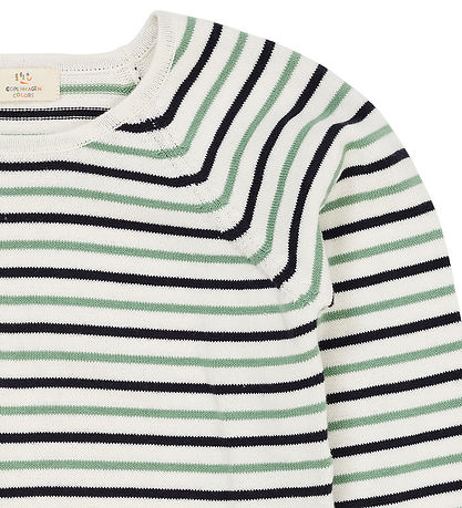 Copenhagen Colors Bluse - Strik - Cream Navy/Green Comb