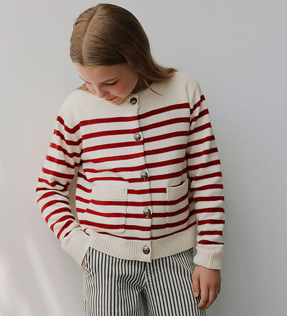 Sofie Schnoor Cardigan - Strik - Off White/Rød