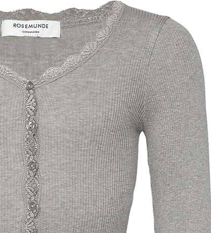 Rosemunde Cardigan - Rib - Balta - Gråmeleret m. Blonder