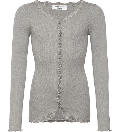 Rosemunde Cardigan - Rib - Balta - Gråmeleret m. Blonder