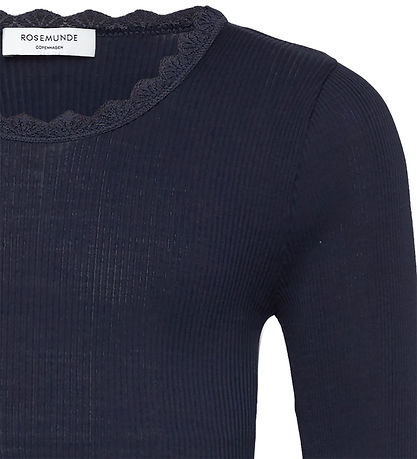 Rosemunde Bluse - Rib - Balta - Navy m. Blonder