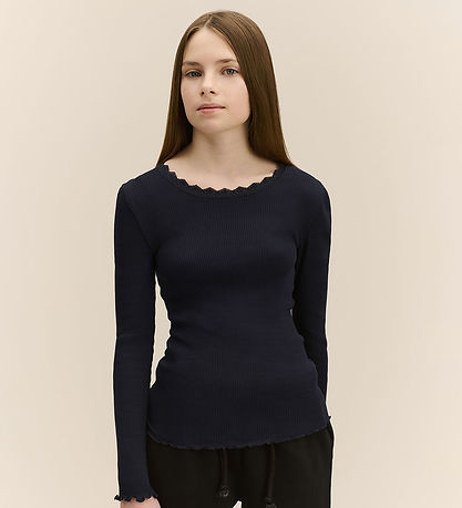 Rosemunde Bluse - Rib - Balta - Navy m. Blonder