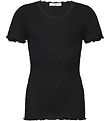 Rosemunde T-shirt - Rib - Balta - Sort m. Blonder