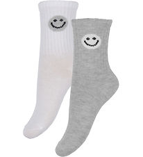 Minymo Socks - 2-Pack - Grey Melange/White w. Smiley