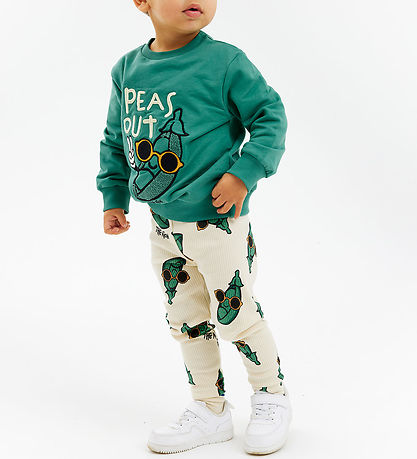 The New Siblings Leggings - Rib - TnstNevi - White Swan /Grøn m.
