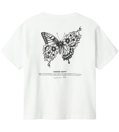 Name It T-shirt - NkfDane - Bright White m. Sommerfugl