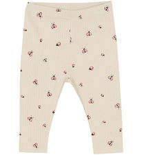 Minymo Leggings - Rib - White Swan m. Mariehøner