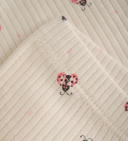 Minymo Leggings - Rib - White Swan m. Mariehøner
