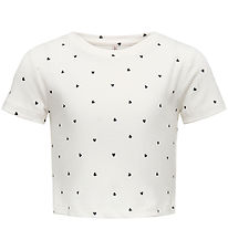 Kids Only T-shirt - KogBella - Rib- Cloud Dancer/Black Hearts