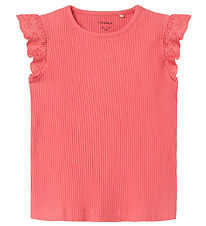 Name It T-shirt - Rib - NmfHalina - Spiced Coral m. Blonder