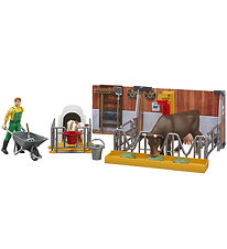 Bruder Play Set - bworld - Stable w. Farmer, Cow & Calf - 62611