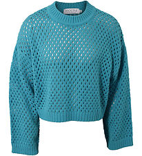 Hound Bluse - Strik - Turquoise m. Hulmønster