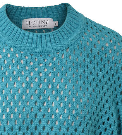 Hound Bluse - Strik - Turquoise m. Hulmønster