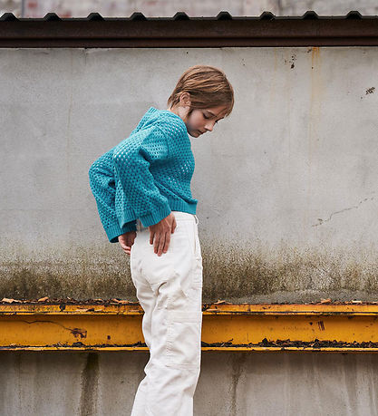 Hound Bluse - Strik - Turquoise m. Hulmønster