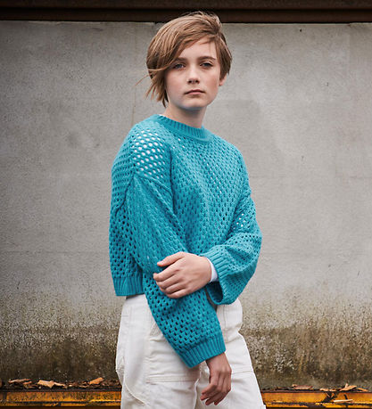 Hound Bluse - Strik - Turquoise m. Hulmønster