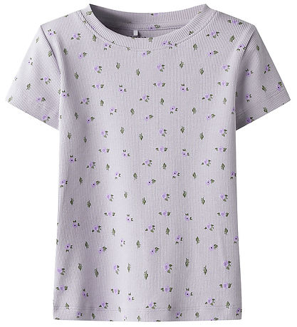 Name It T-shirt - Rib - NmfHofie - Misty Lilac m. Blomster