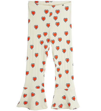 Mini Rodini Bukser - Rib - Offwhite m. Hjerter