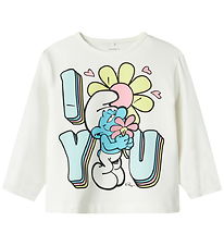 Name It Bluse - NmfFrida - Smølferne - Cloud Dancer