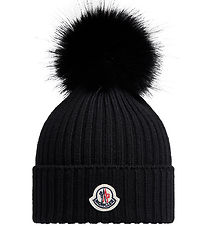 Moncler Hue - Uld - Sort m. Imiteret Pelskvast