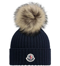 Moncler Hue - Uld - Navy m. Imiteret Pelskvast