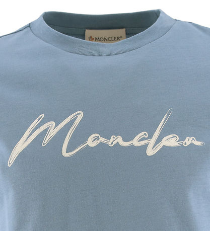 Moncler T-shirt - Støvet Blå m. Hvid