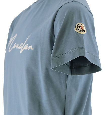 Moncler T-shirt - Støvet Blå m. Hvid