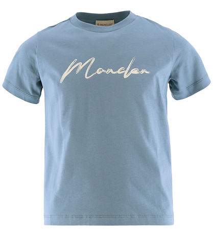 Moncler T-shirt - Støvet Blå m. Hvid
