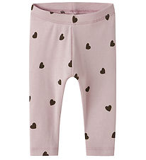 Name It Leggings - NbfkHeart - Burnished Lilac m. Hjerter