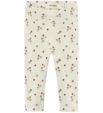 Lil Atelier Legging - Rib - NbfLavo - Turtledove m. Blomster