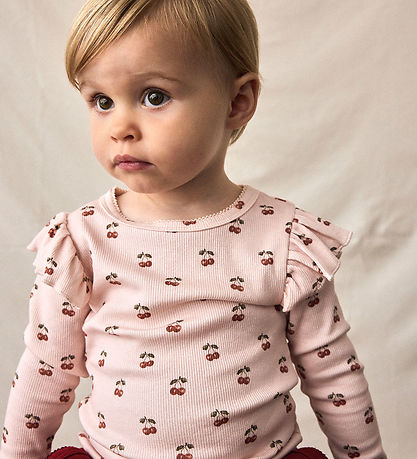 Lil Atelier Bluse - Rib - NmfLavo - Silver Peony m. Kirsebær
