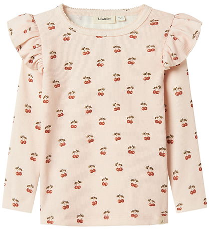Lil Atelier Bluse - Rib - NmfLavo - Silver Peony m. Kirsebær